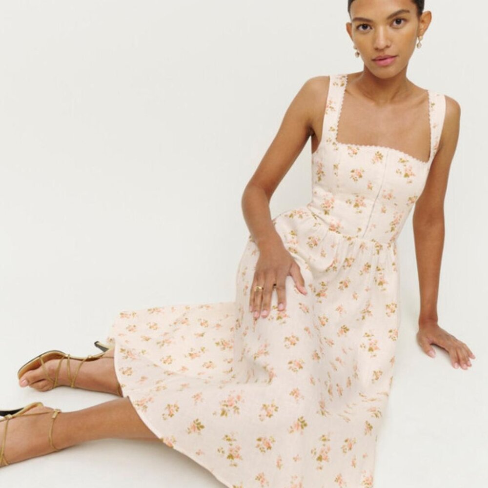 REFORMATION Tagliatelle Linen Floral Dress